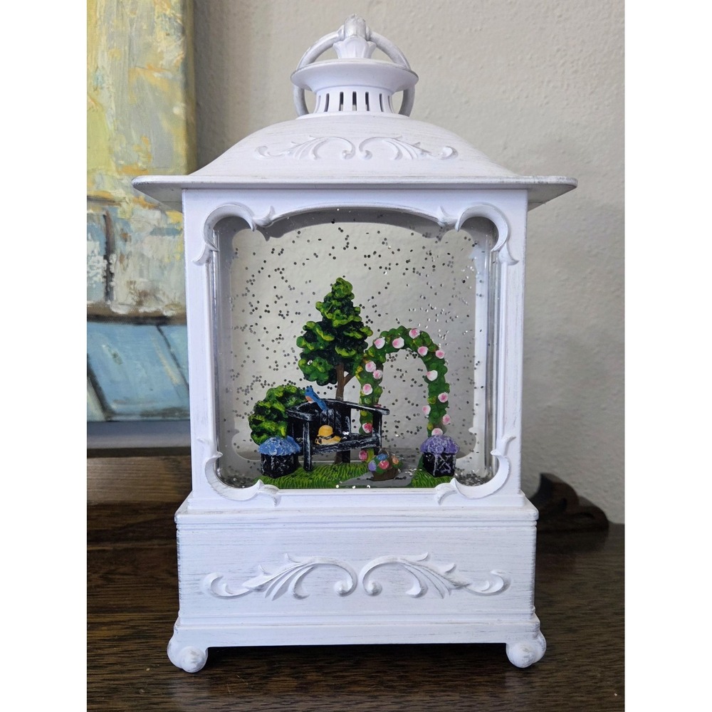 QVC‎ Illuminated Glitter Globe Lantern Summer Park Scene Hanging Freestanding